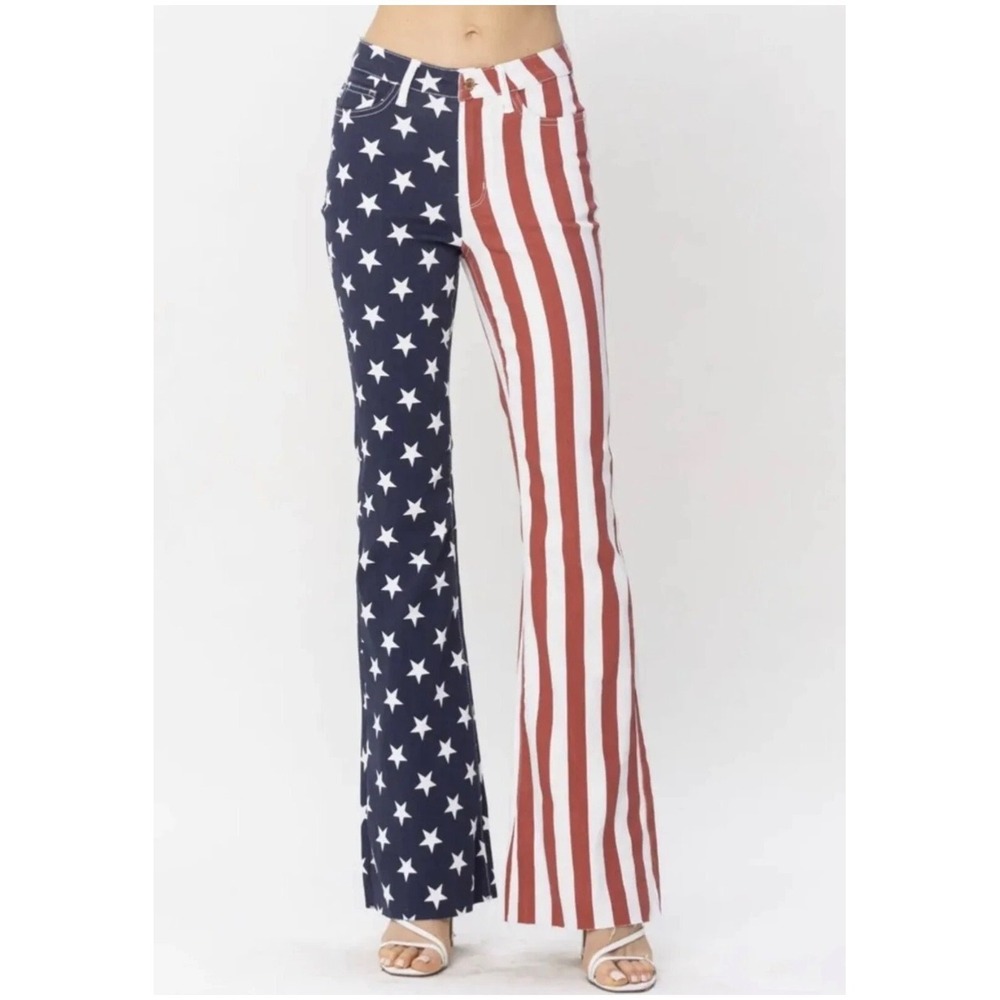 Judy Blue American Flag Stars Stripes Flare Jean Women 20W Navy Red Patriotic